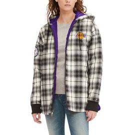 TOMMY JEANS Women's Tommy Jeans Black/Cream Los Angeles Lakers Molly Flannel Full-Zip Hoodie 