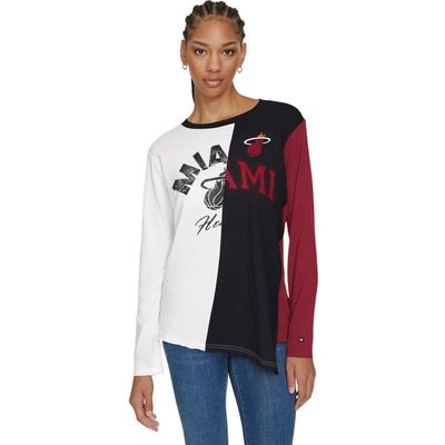 TOMMY JEANS Women's Tommy Jeans White/Black Miami Heat Amelia Color Blocked Long Sleeve T-Shirt 