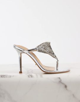Tony Bianco Tony Bianco Demure embellished toe thong sandals in silver