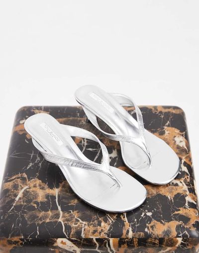 Tony Bianco Tony Bianco Krista thong heeled sandals in silver