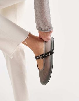Tony Bianco Tony Bianco Mimzy mesh ballet flats with buckle strap in steel blue