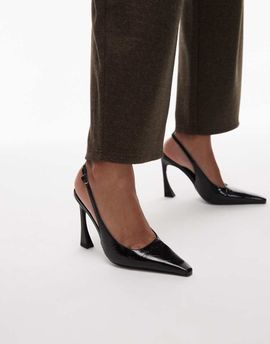 Tony Bianco Tony Bianco Sassy curved heel slingback shoes in black crinkle