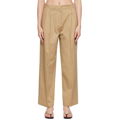 TONYWACK TONYWACK Beige Cotton Wide Leg Pleated Trousers