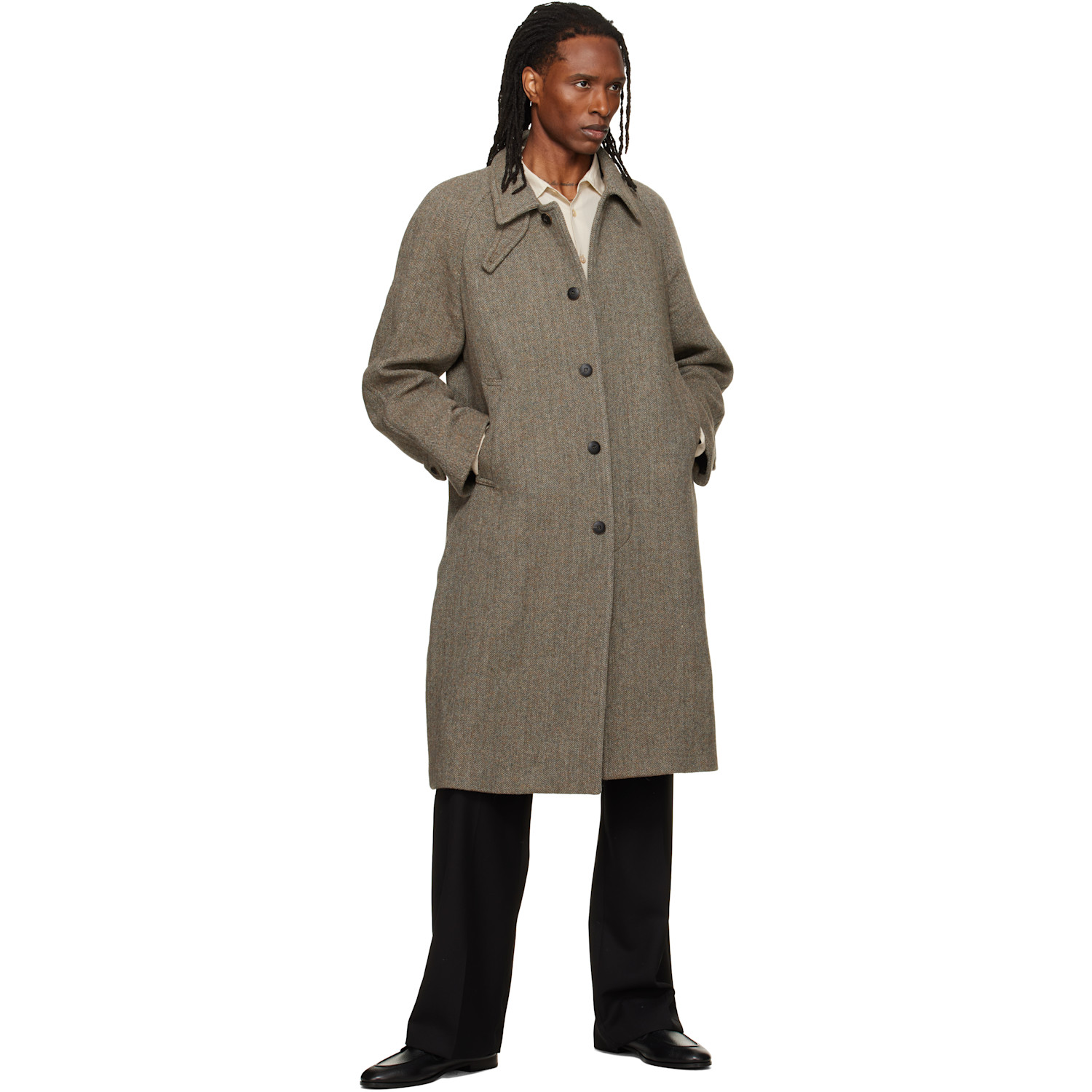 TONYWACK - Beige Herringbone Wool Raglan Coat