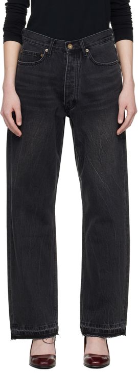 TONYWACK TONYWACK Black Frayed Hem Loose Straight Denim Jeans
