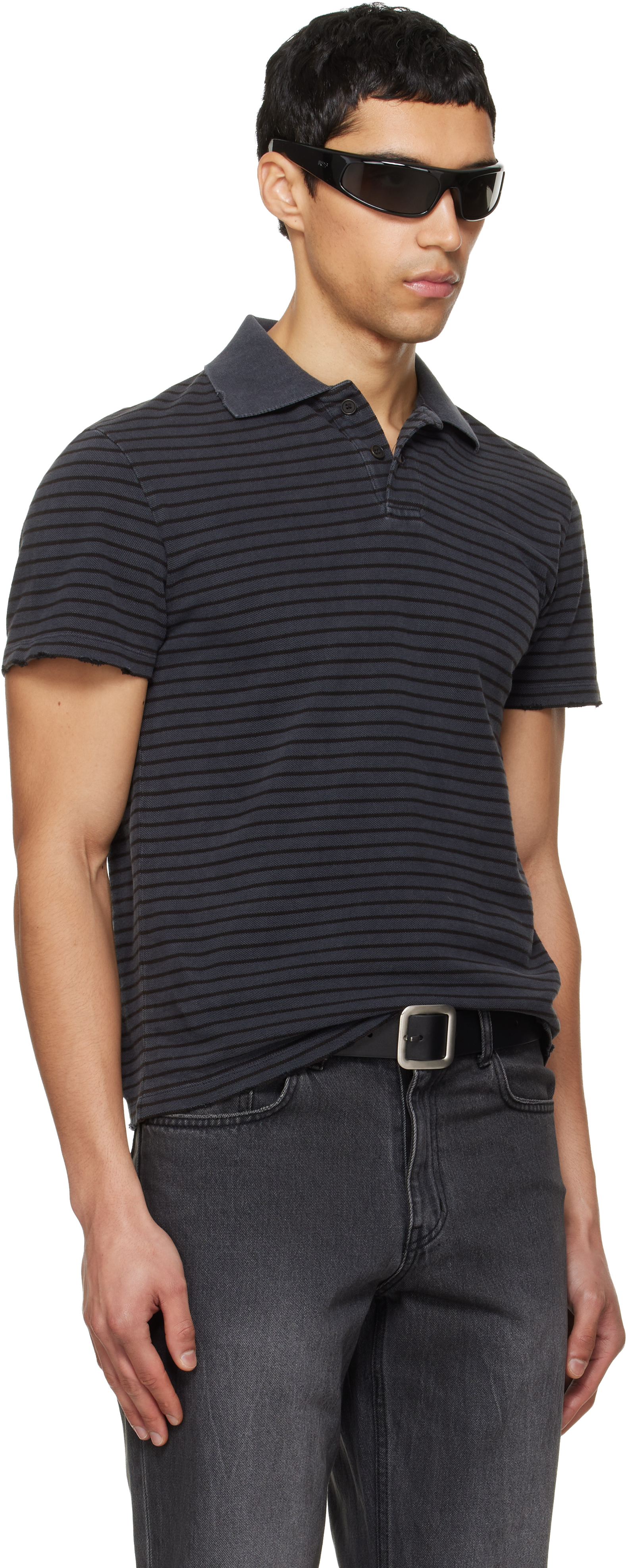 【TONYWACK】GARMENT DYED STRIPE PIQUÉ POLO TONYWACK - Black Garment Dyed Stripe Pique Polo