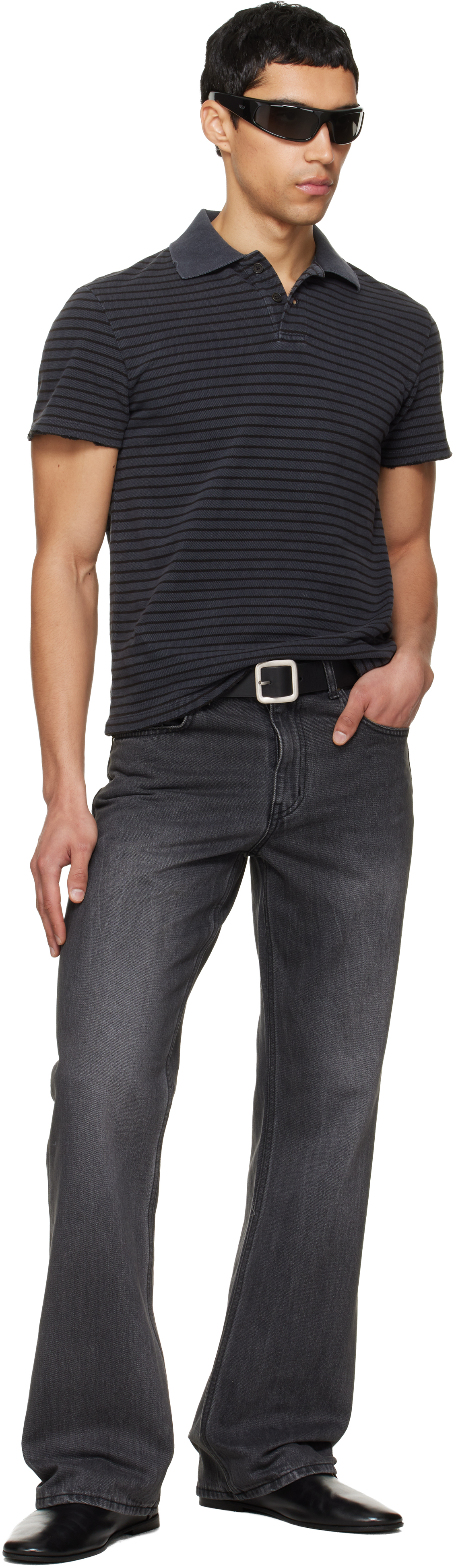 TONYWACK - Black Garment Dyed Stripe Pique Polo