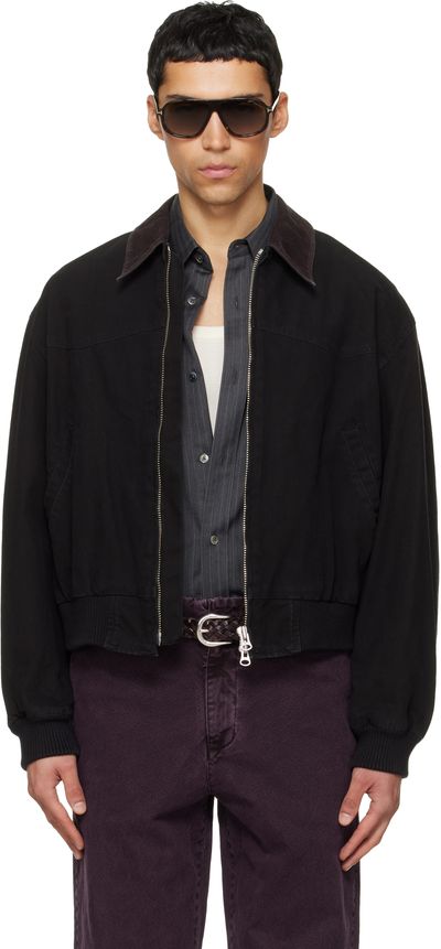 TONYWACK TONYWACK Black Garment Washed Western Bomber Jacket