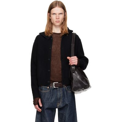TONYWACK TONYWACK Black High Neck Merino Wool Button-Up Cardigan