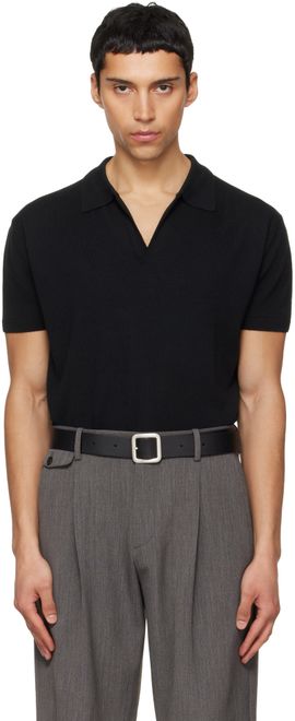 TONYWACK TONYWACK Black Silk Cashmere Open Collar Knit Polo