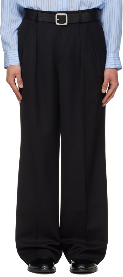 TONYWACK TONYWACK Black Wool Double-Pleated Wide Trousers