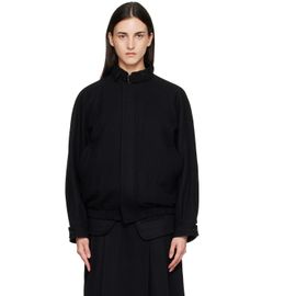 TONYWACK TONYWACK Black Wool Flannel Belted Stand Collar Bomber jacket