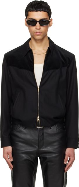 TONYWACK TONYWACK Black Wool Velvet Trimmed Blouson Jacket