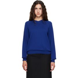 TONYWACK TONYWACK Blue Super Fine Merino Wool Distressed V-Neck Sweater