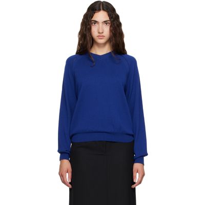 TONYWACK TONYWACK Blue Super Fine Merino Wool Distressed V-Neck Sweater