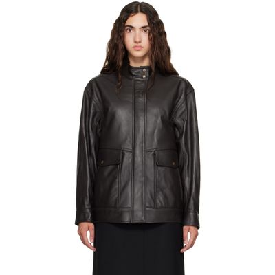 TONYWACK TONYWACK Brown High-Neck Leather Zip Jacket