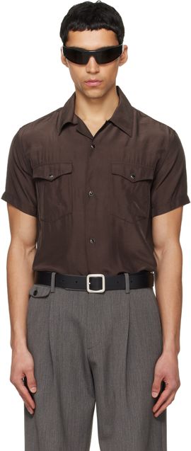 TONYWACK TONYWACK Brown Washed Rayon Pearl Snap Shirt
