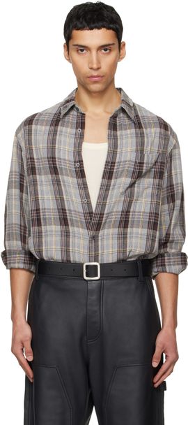 TONYWACK TONYWACK Gray Washed Cotton Blend Check Shirt