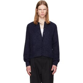 TONYWACK TONYWACK Navy Brushed Wool Crew-Neck Cardigan