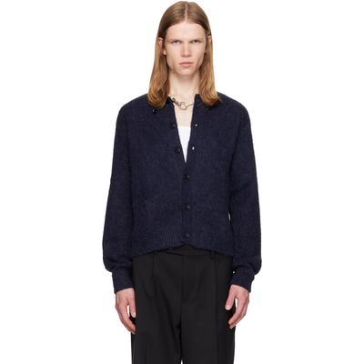 TONYWACK TONYWACK Navy Brushed Wool Crew-Neck Cardigan