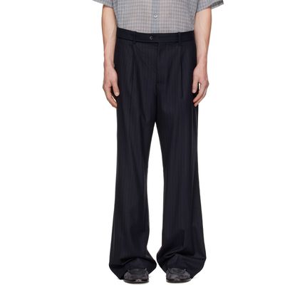 TONYWACK TONYWACK Navy Pinstriped Wool Belted Trousers