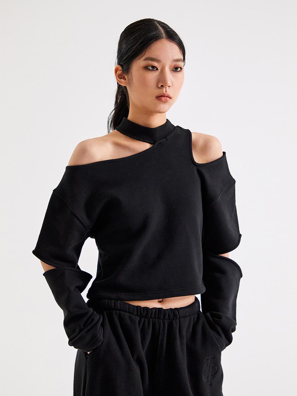 TOPGIRL ALL OVER CUTOUT SWEATSHIRT_T226TP128(BK)