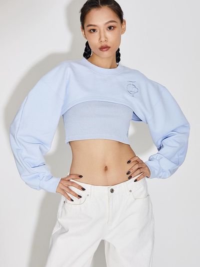 TOPGIRL BALLON SLEEVE BOLERO SWEATSHIRTS_T316TP126