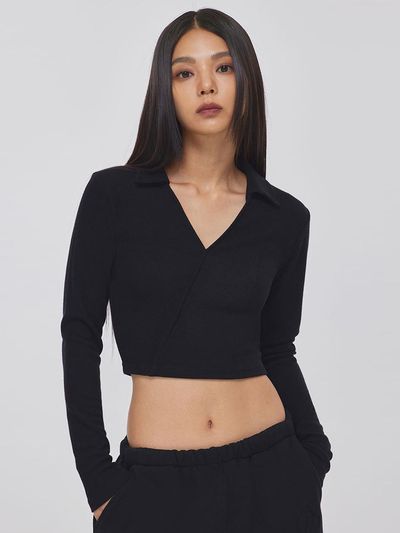 TOPGIRL COLLAR OVERLAP FITTED TOP_T326TP115(BK)