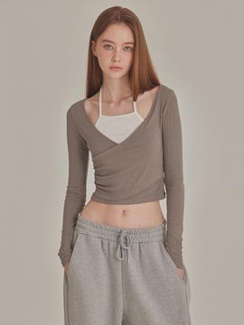 TOPGIRL Contrast Layered Ribbed Halter Top (T426TP110)