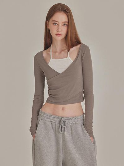 TOPGIRL Contrast Layered Ribbed Halter Top (T426TP110)
