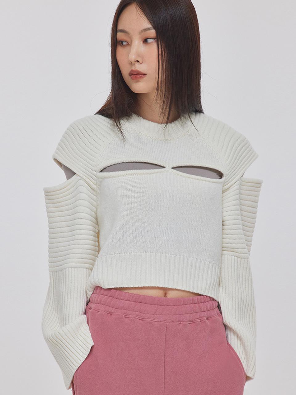 TOPGIRL CUTOUT FISHER OVERSIZED KNIT TOP_T226TP110(CR)