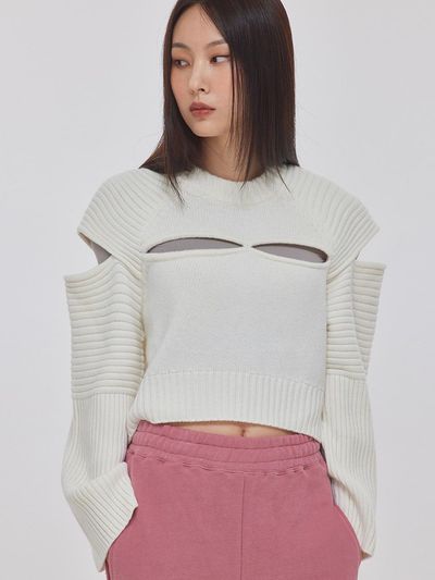 TOPGIRL CUTOUT FISHER OVERSIZED KNIT TOP_T226TP110(CR)