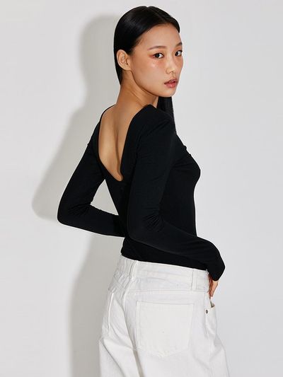 TOPGIRL Deep Open Back Long Sleeve Modal Top (T316TP100)