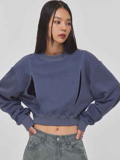 TOPGIRL DOUBLED CUTOUT PIGMENT SWEATSHIRTS_T326TP113(NP)