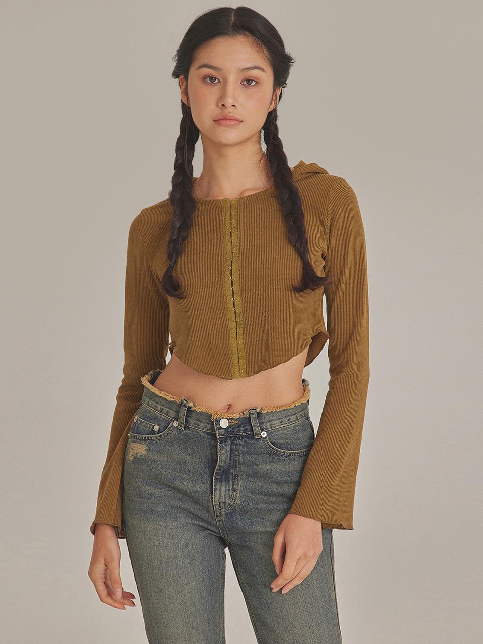 TOPGIRL Hook Closure Slim Fit Corduroy Hoodie (T423OT803)