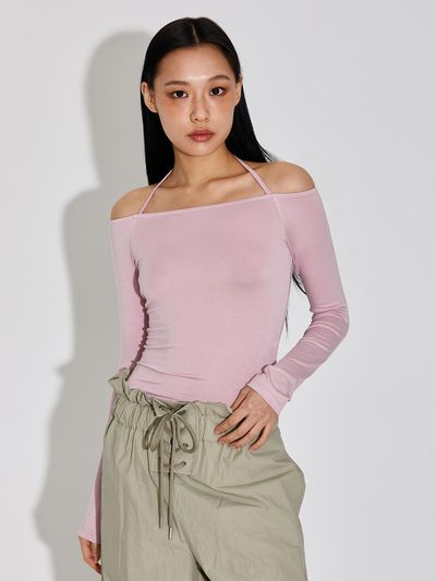 TOPGIRL LIGHT WEIGHT OFF SHOULDER HALTER TOP_T316TP118(KN)
