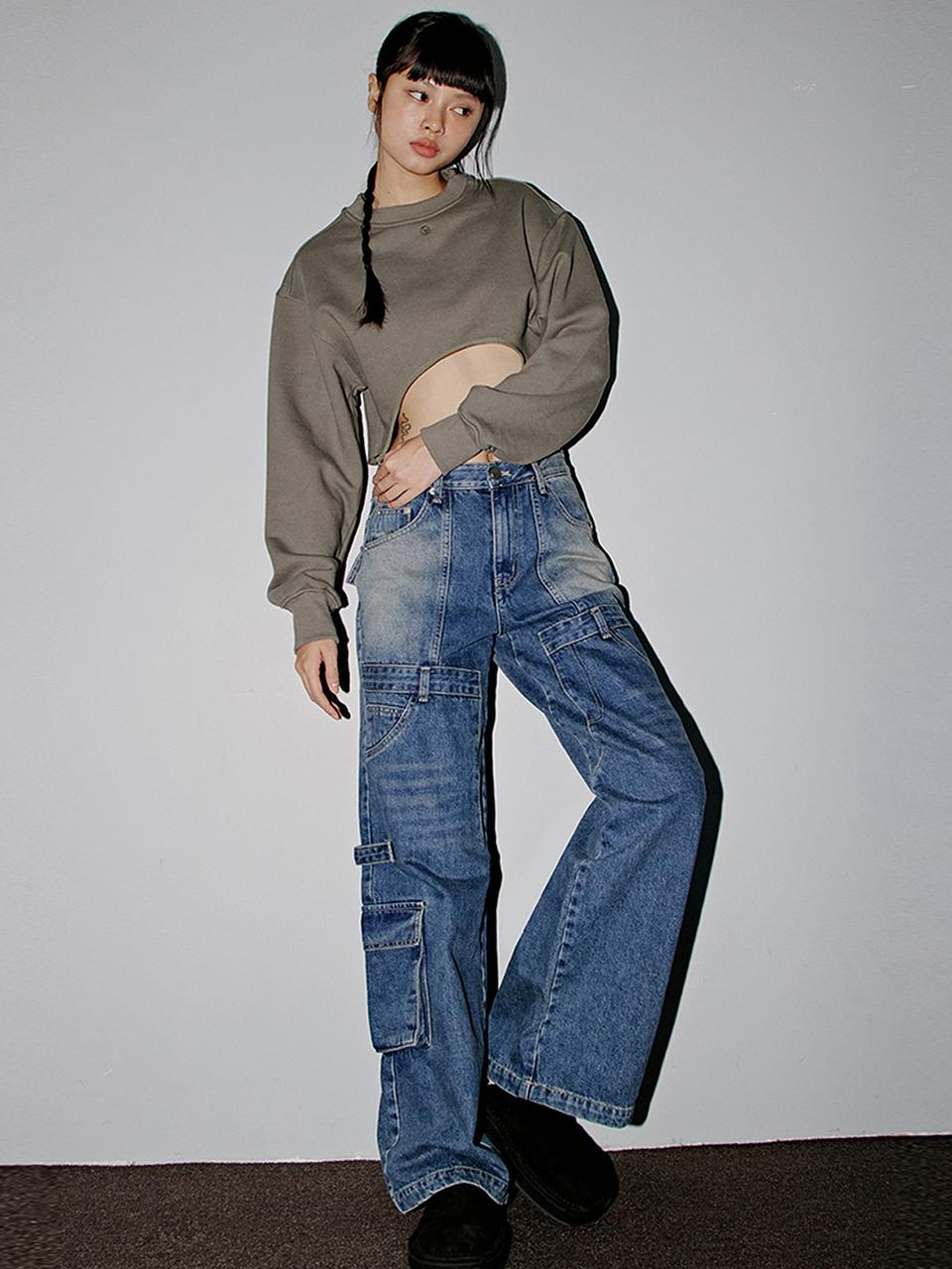 TOPGIRL MULTI POCKET WIDE CARGO JEANS_T326DE401(IW)