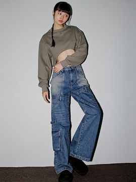 TOPGIRL MULTI POCKET WIDE CARGO JEANS_T326DE401(IW)