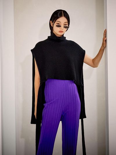 TOPGIRL OVER NECK FISHER KNIT VEST_T226OT804(BK)
