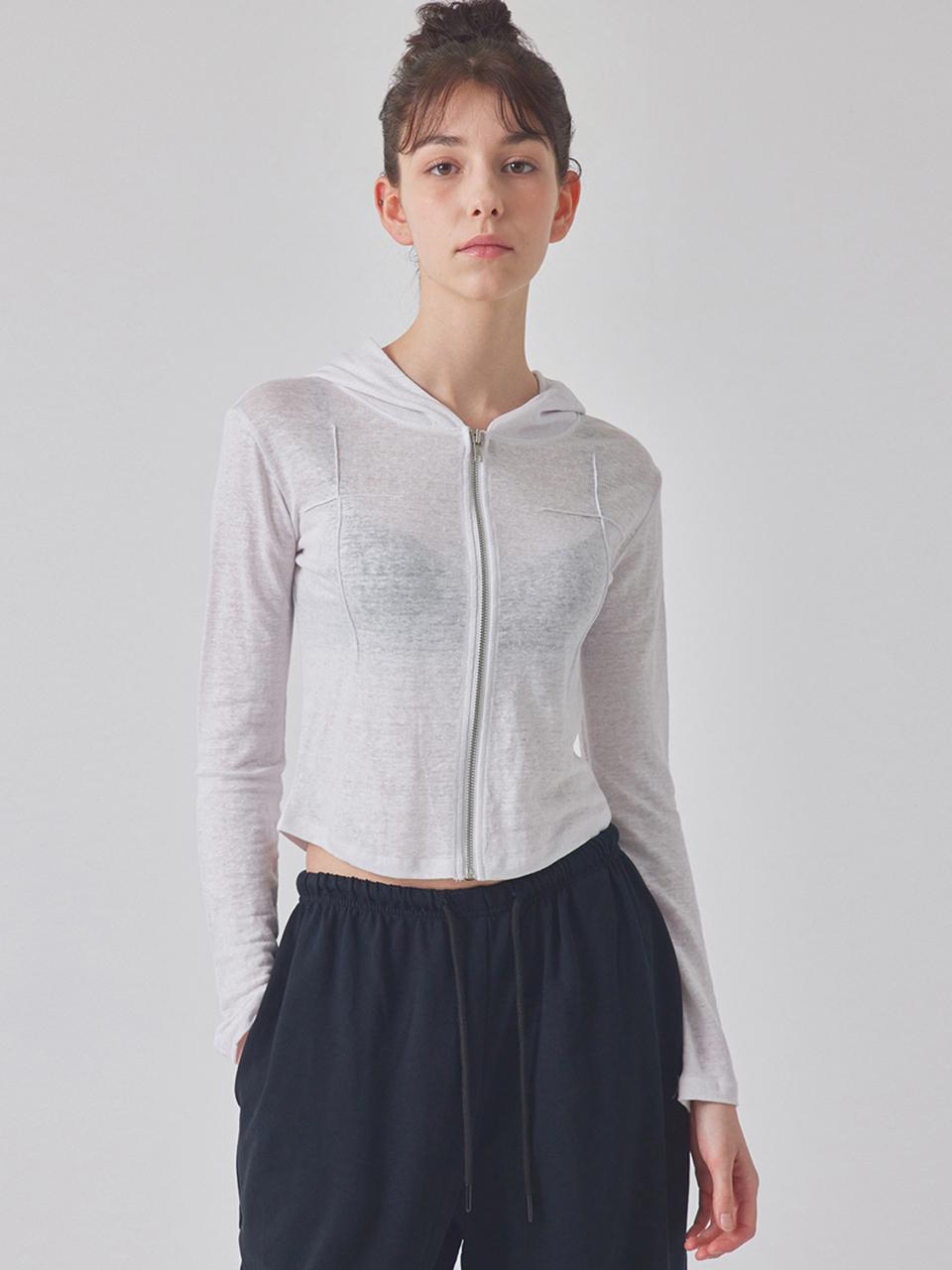 TOPGIRL PINTUCK ZIP-UP HOODIE_T416OT802(WH)