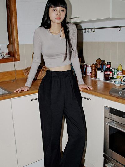 TOPGIRL REVERSED DETAIL OVERSIZED SWEATPANTS_T326BT704(BK)