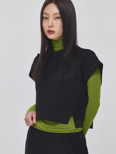 TOPGIRL REVERSED DETAIL OVERSIZED VEST_T326TP119(BK)