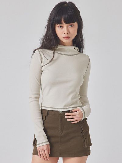 TOPGIRL RIBBED CONTRAST STITCH HOODIE_T416TP108(SB)