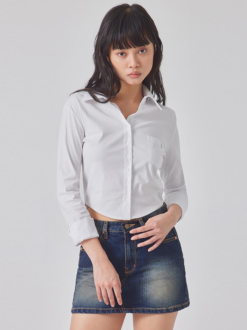 TOPGIRL ROUND HEM SLIM FIT SHIRTS_T416TP119(WH)