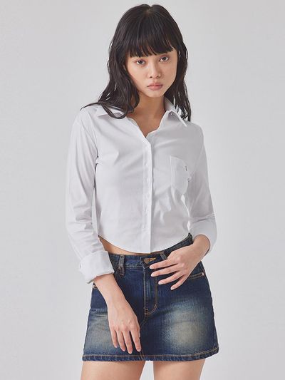 TOPGIRL ROUND HEM SLIM FIT SHIRTS_T416TP119(WH)