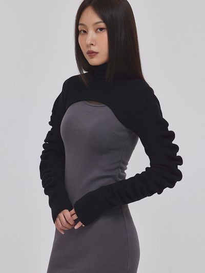 TOPGIRL SIGNATURE WAVY SLEEVE BOLERO _T226TP126(BK)