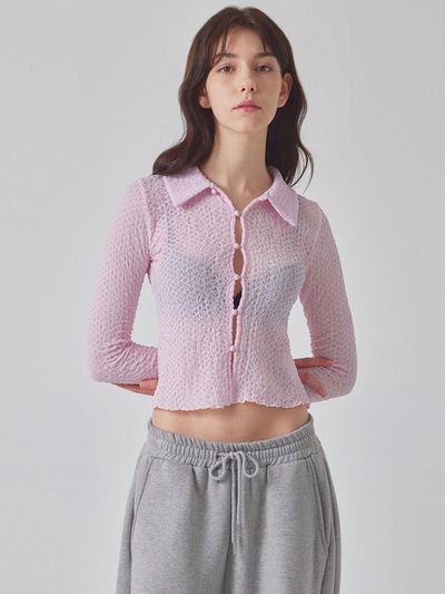 TOPGIRL TEXTURED BUTTON-UP BLOUSE_T416TP107(PK)