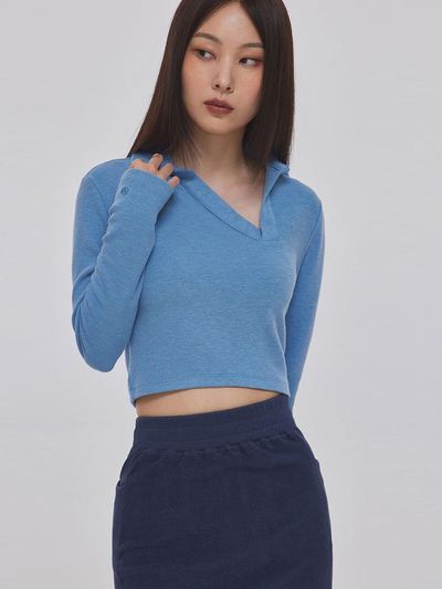 TOPGIRL UNBALANCED COLLAR LONG SLEEVE TOP_T326TP114(SB)