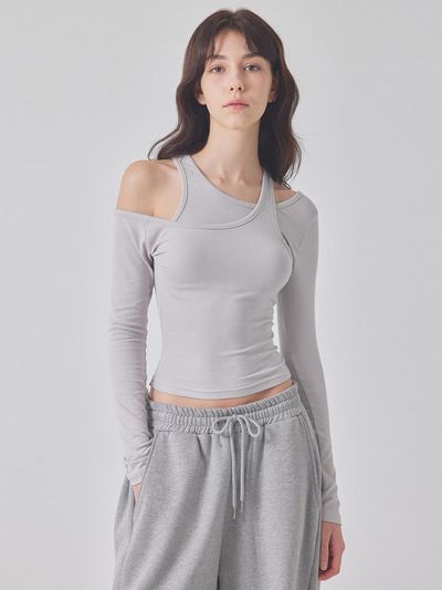 TOPGIRL UNBALANCED SHOULDER LAYERED TOP_T416TP123(LY)