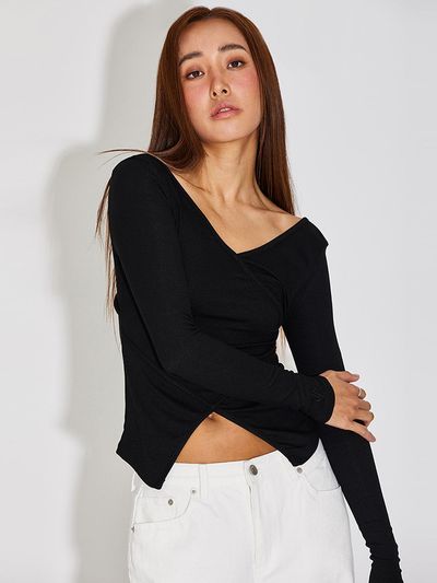 TOPGIRL UP & DOWN V-BINDING LONG SLEEVE TOP_T316TP102(BK)